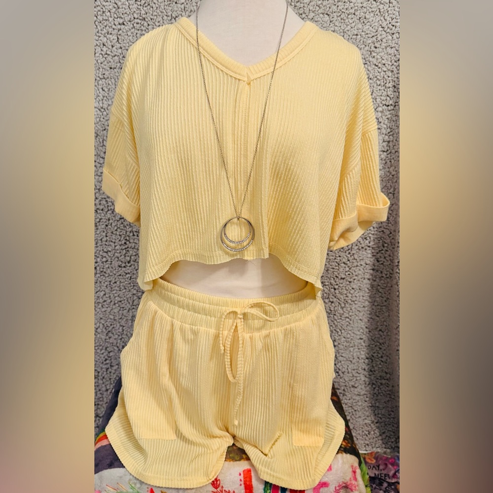 Discreet Yellow Crop Top and Shorts